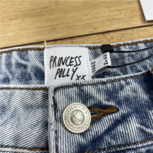 PRINCESS POLLY Denim Shorts Womens 6 Light Blue Fringe Hem Boho Beach Jean NEW - Picture 15 of 16